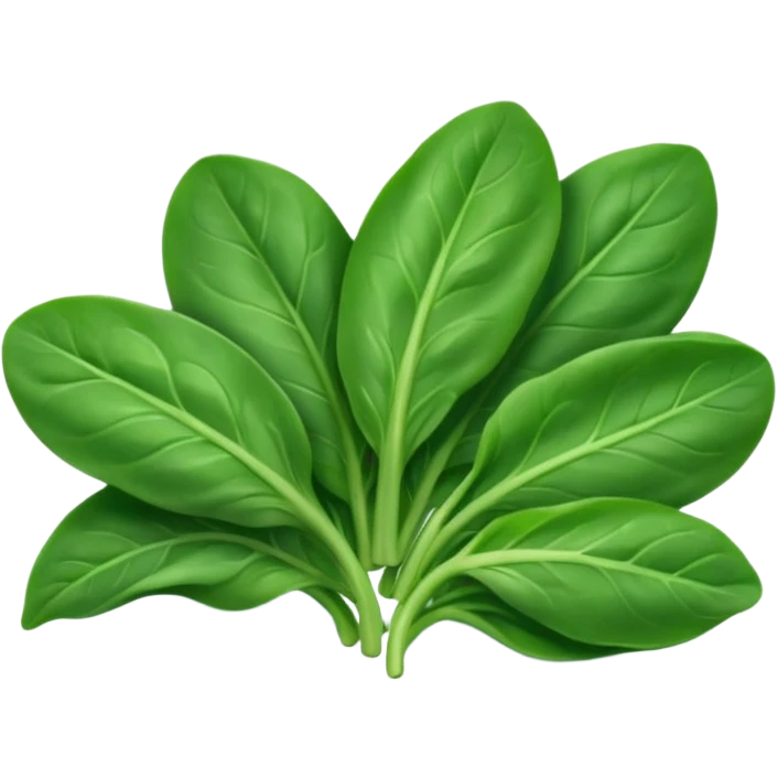 spinach leaves, small handful, fresh, vibrant green, smooth oval, delicate veins, slight curl, soft glossy, tender, no bowl, no water, no packaging, soft lighting, emoji scale emoji
