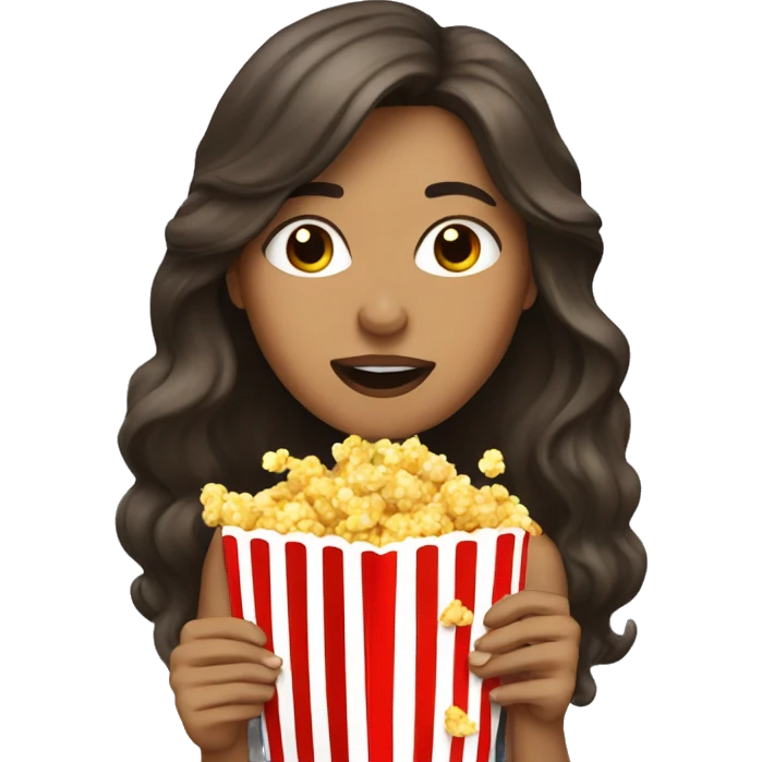 Long hair brunette woman putting pop corn in her mouth  emoji
