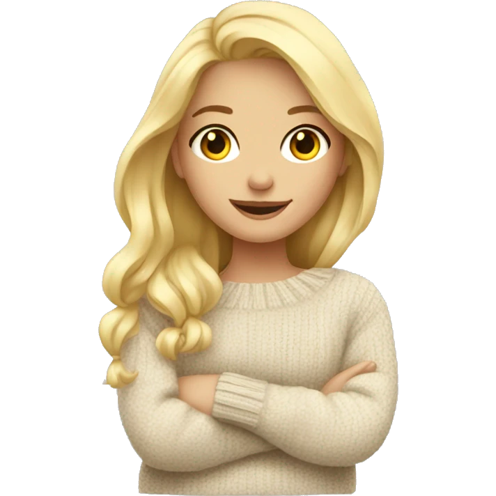 Cozy blond girl with sweater emoji