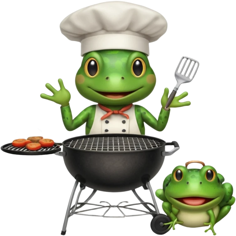 create a weber grill with frog whos wearing chefs hat and cooking on bq emoji