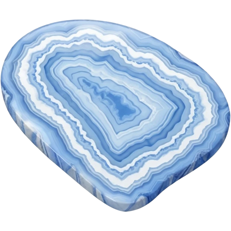 Polished blue lace agate gemstone with soft blue and white delicate patterns in layers emoji