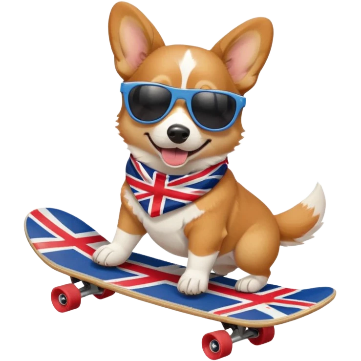 Corgi Dog with sunglasses skateboarding Union Jack  emoji