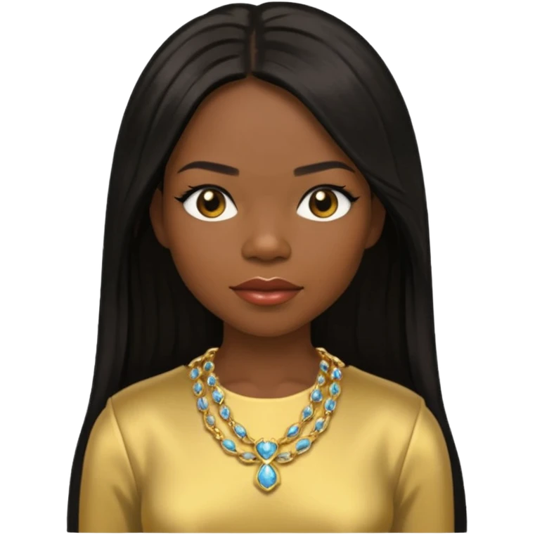 Michelle Williams from Destiny's Child with dark skin ,black long hair, gold outfit emoji