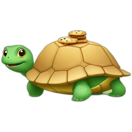 Chat sur une tortue qui manger des cookies emoji