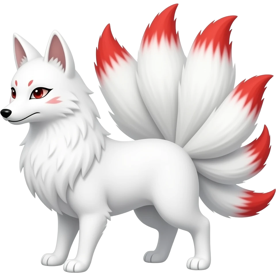 White Kitsune with nine red tip tails emoji