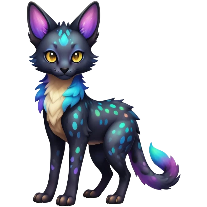 Cute Kawaii Epic Colorful Dark Black Iridescent Nebula Sergal-Serval-Vernid full body emoji
