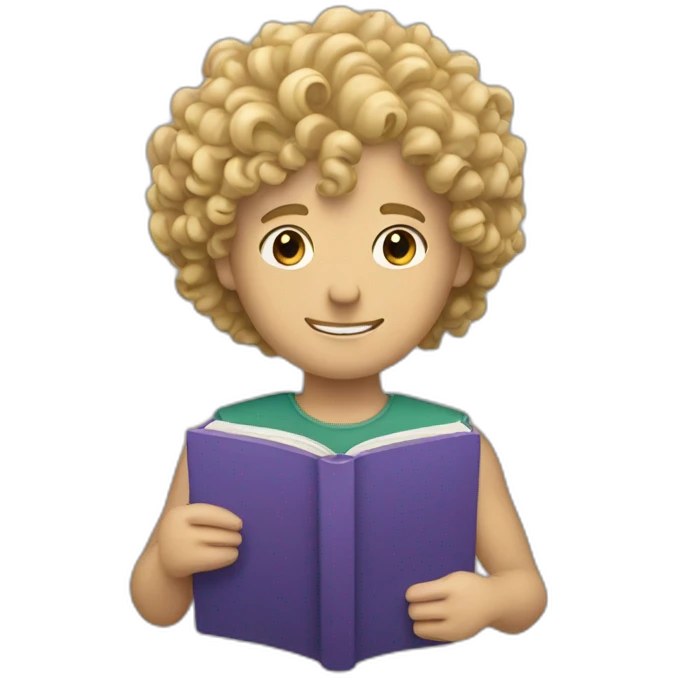 a blond and curly haired man holding a book emoji