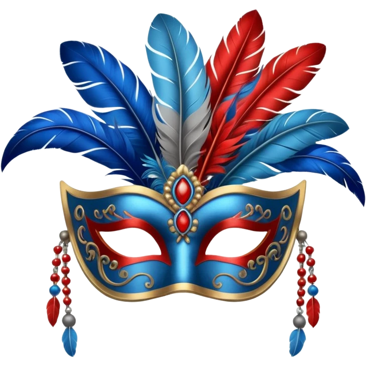 masquerade mask grey with blue and red feathers emoji