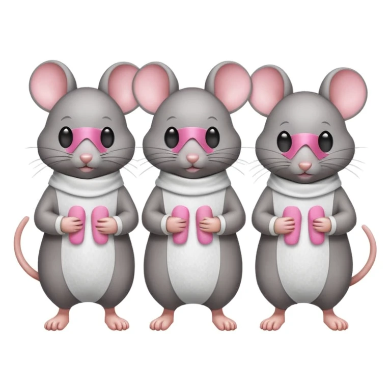 three blind mice, each mouse with a small bandage over their eyes, walking in a row, classic emoji style emoji