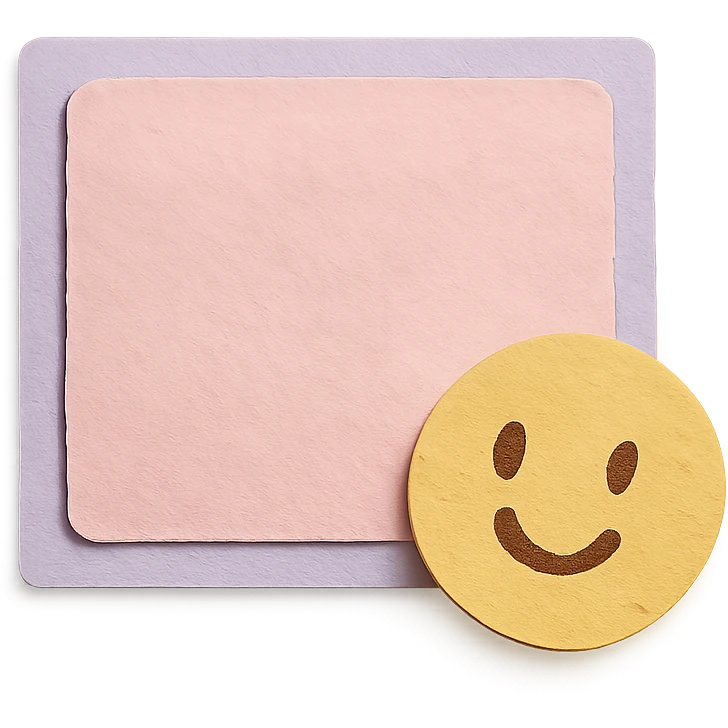 soft pastel hand-drawn frame box for journaling text with a smiling face accent emoji