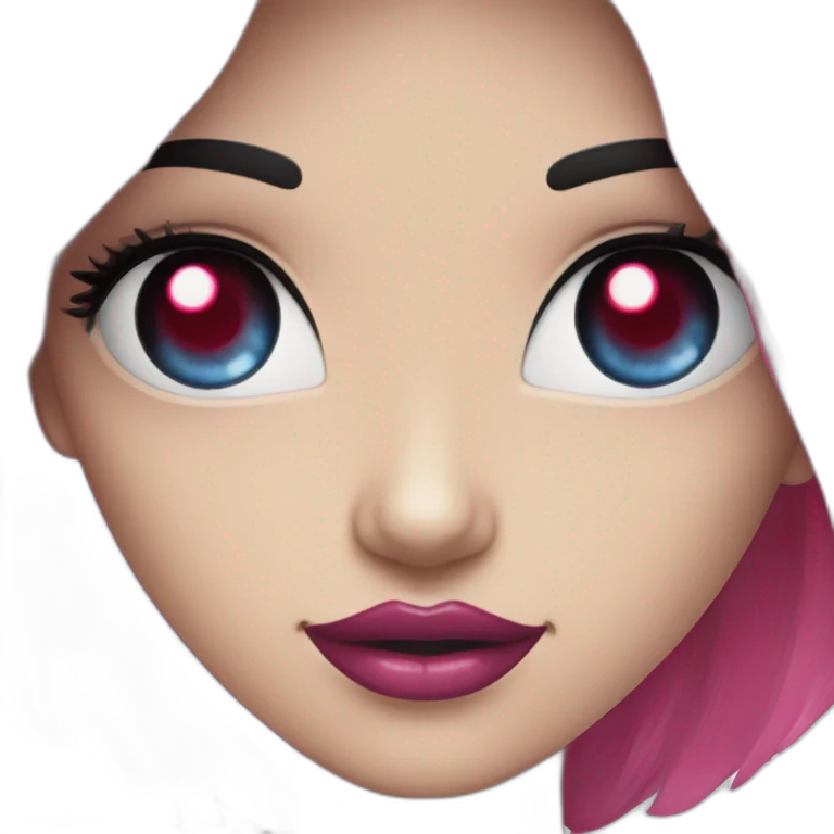 Robot speak with young woman with this style : gothic Pin-Up pink eyes red mouth blue and long hair emoji