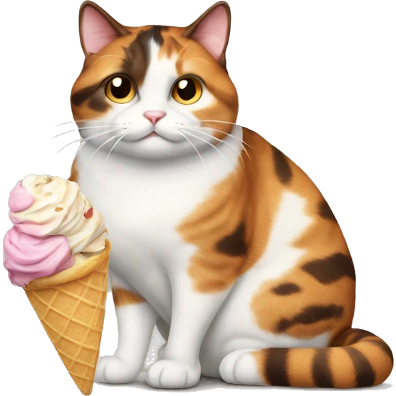 Realistic Fat calico cat with icecream emoji