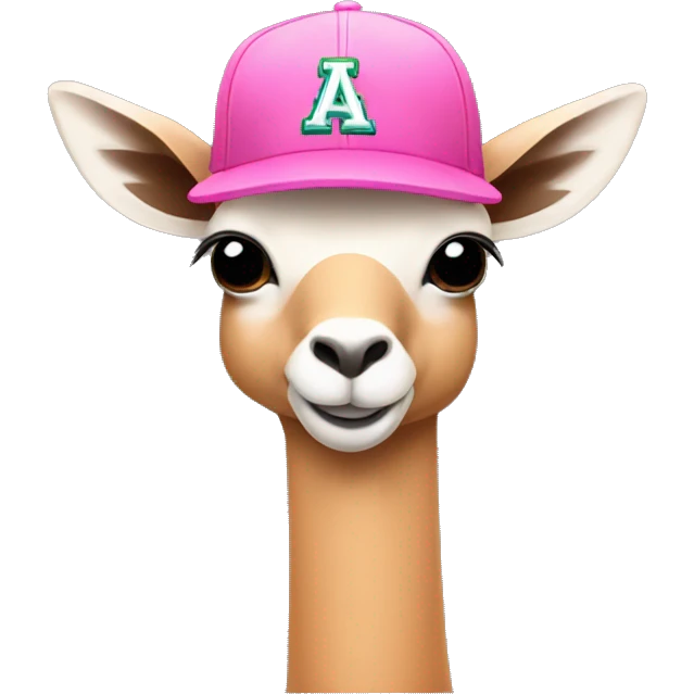 pink vicuna with a baseball cap and a bow emoji