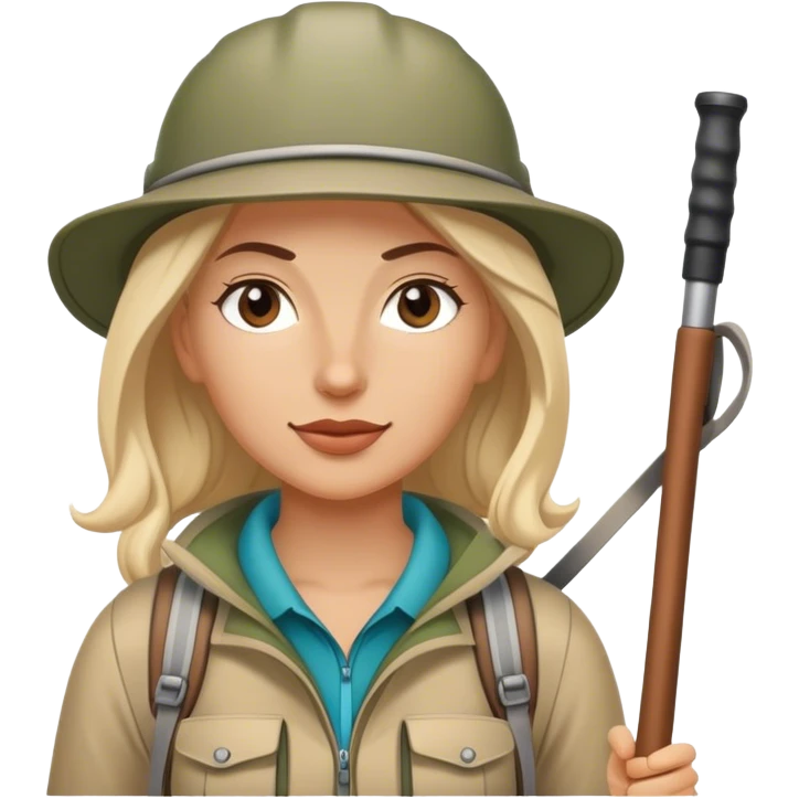 White female hiker with poles emoji