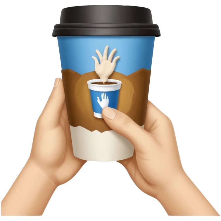 una mano con un bicchiere di carta con dipinto sopra le mani della creazione di adamo
 emoji