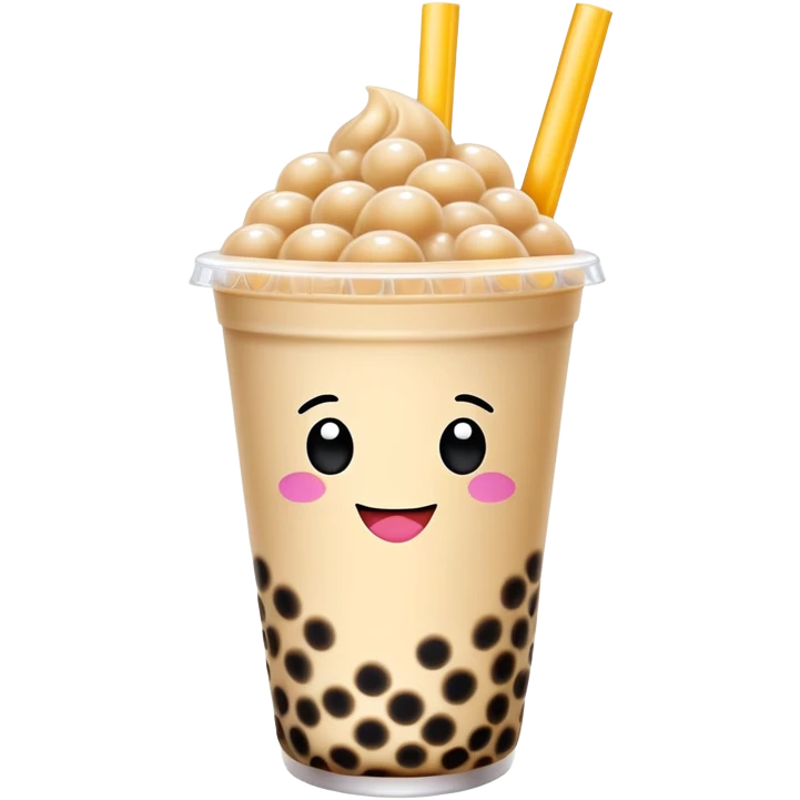 Taiwan bubble milk tea with giant tapioca pearls and wide straw, simplified emoji style with bold outlines and bright colors, cartoon style boba drink emoji