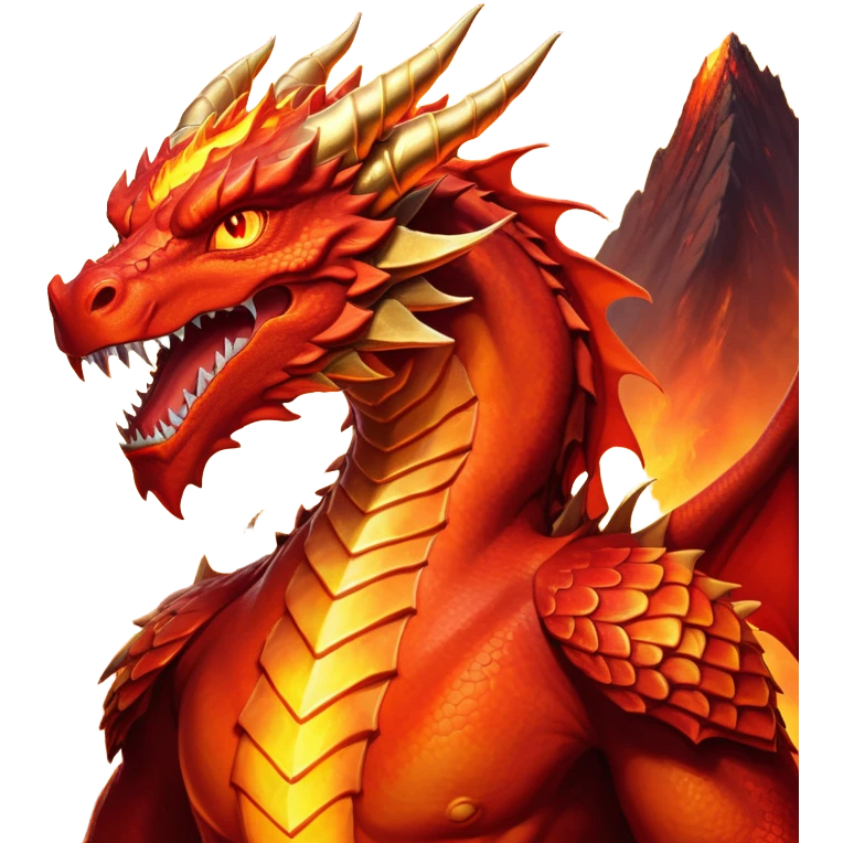cinematic-noble-fierce-fire-dragon-portrait-emoji,-poised-and-imposing,-with-a-muscular,-scaled-body-ablaze-in-fiery-hues-of-crimson,-molten-orange,-and-molten-gold,-and-intense,-burning-eyes-that-mirror-the-heart-of-a-volcano;-rendered in detail emoji