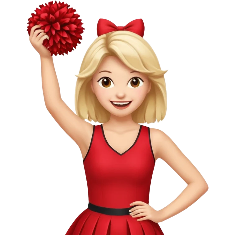 football cheerleader, holding big cheering pom, red dress emoji