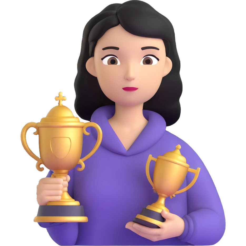 woman with a trophy but looking contemplative emoji