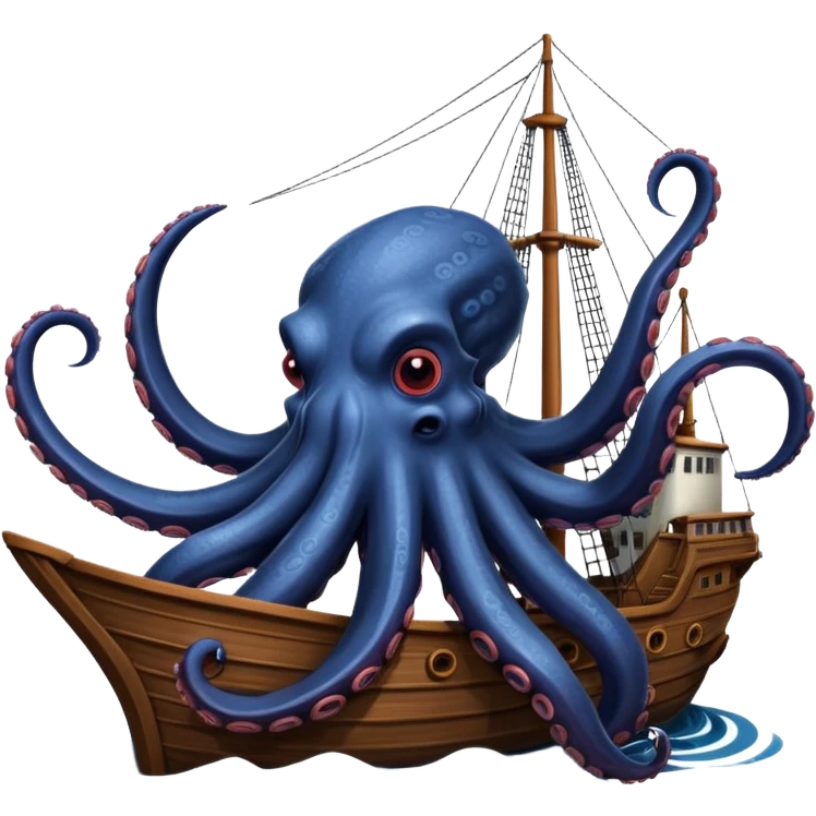 Kraken – Giant octopus with tentacles wrapping a ship emoji