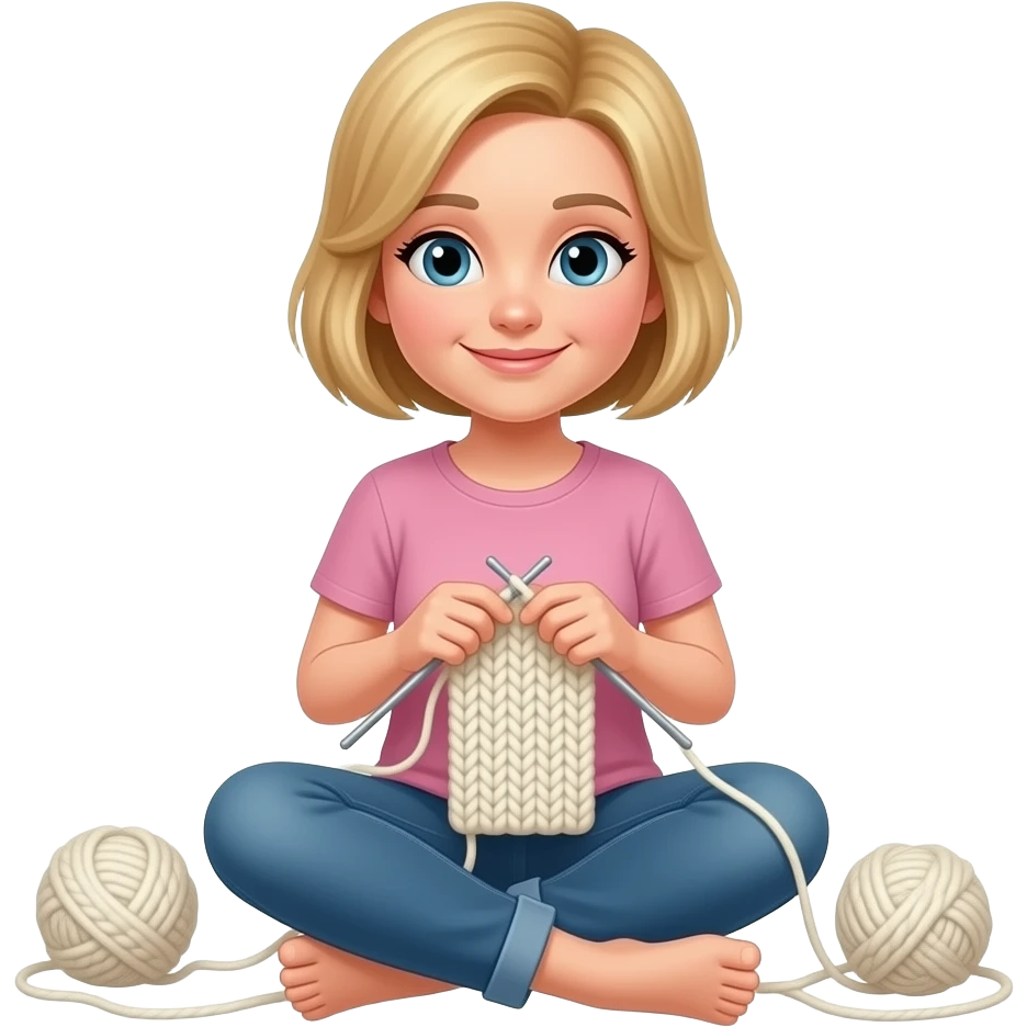 woman short blonde hair sitting knitting emoji
