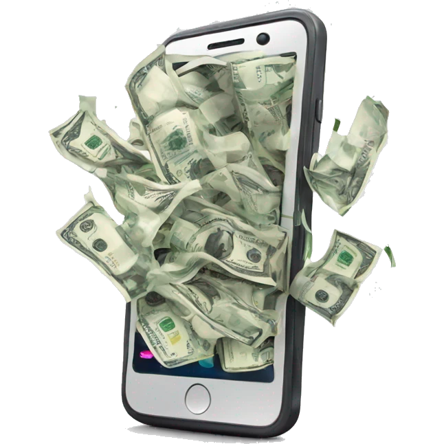 phone with dollar bills bursting out of the screen emoji
