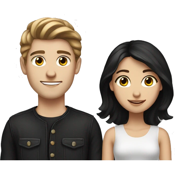 brown haired white young guy with black-haired girlfriend  emoji