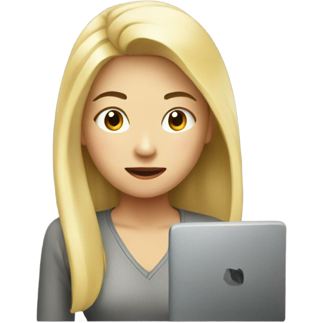 Blond asian girl with computer emoji