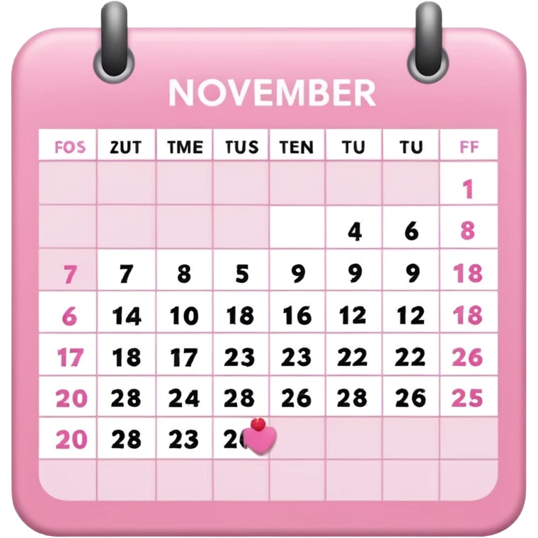 pink calendar of days in november 2025 in poppins text form emoji