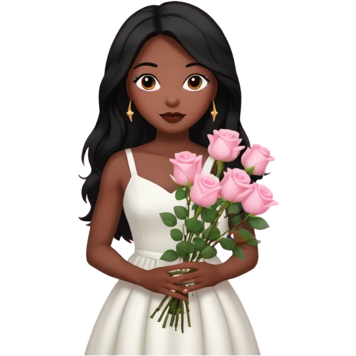 woman of God (black girl, super feminine and pretty, modern, long hair, white dress, pink flowers in hand) emoji