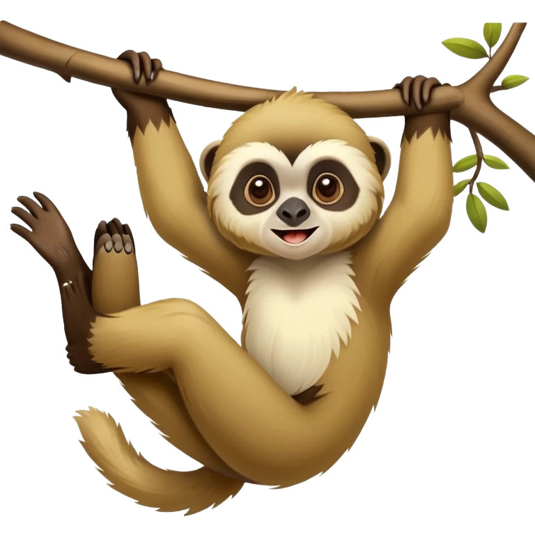 adorable lar gibbon, disney-style, swinging from a tree branch emoji