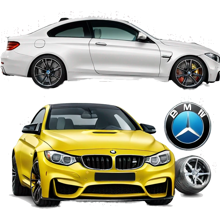 A BMW M4 next to a Mercedes Benz emoji