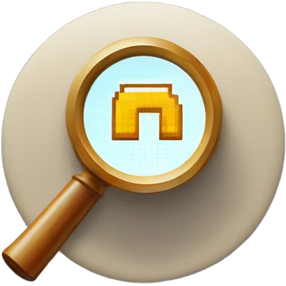logo in a pixel art style featuring a magnifying glass as the central element. Inside the circular lens of the magnifying glass, place a pixelated letter 'A' emoji