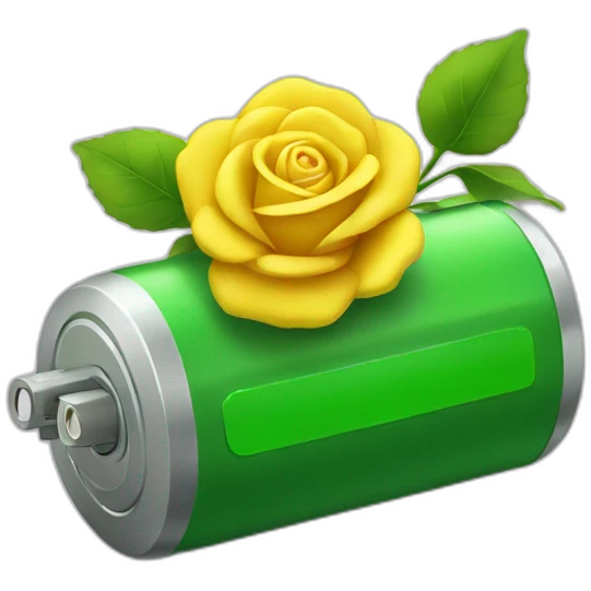 green battery with yellow rose  emoji