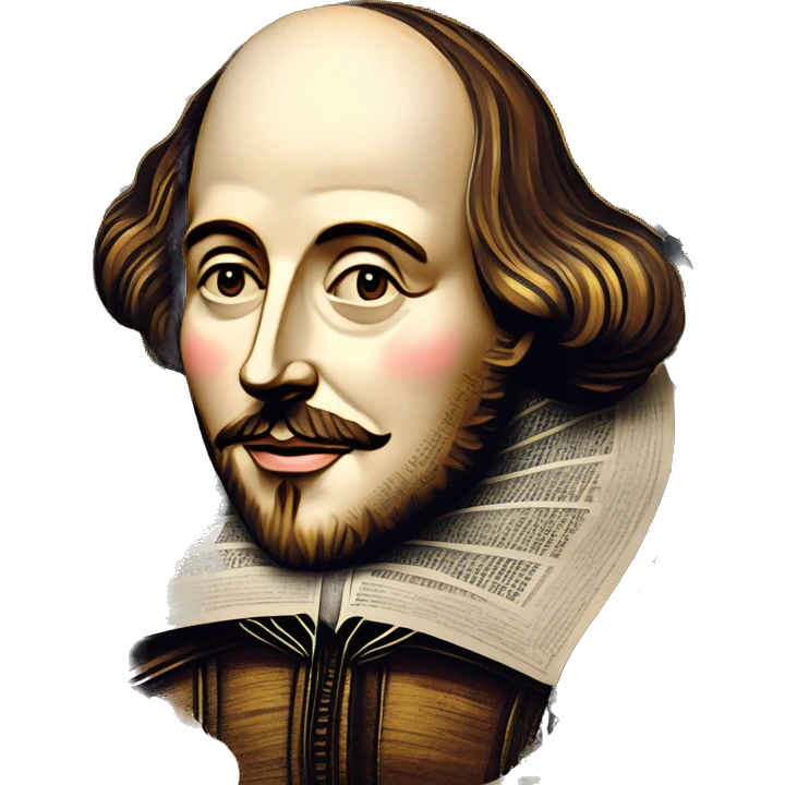 Shakespeare made of newspaper cuttings wearing flowers, stained glass, fairy lights, bokeh, annotated sketch, handwritten letters, collage of intricate patterns, gold swirls, bokeh, lights  emoji