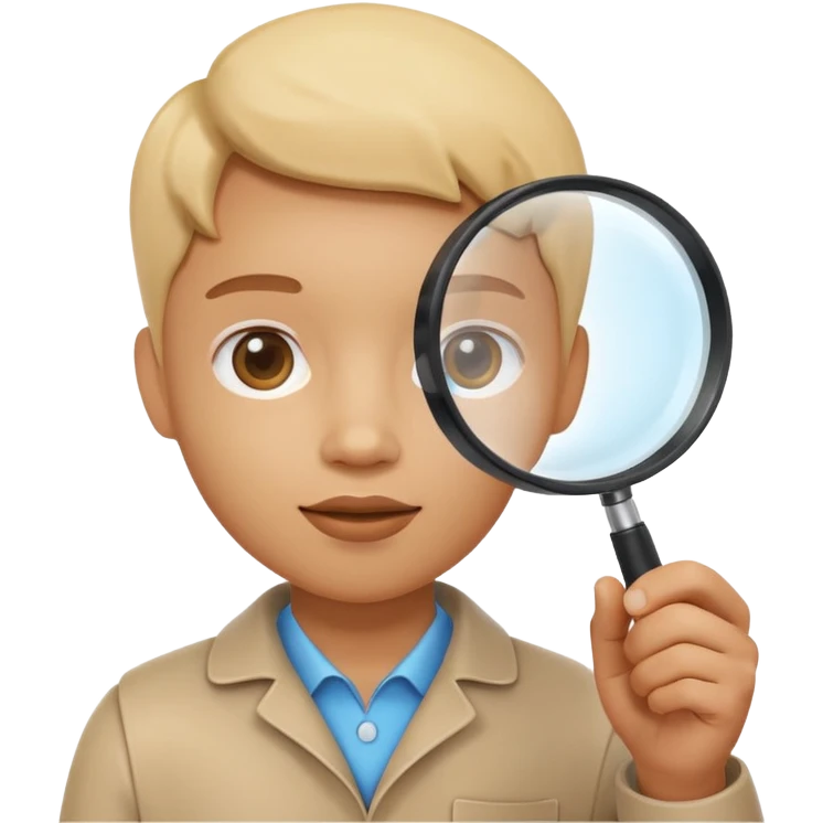 3D icon of a person holding a magnifying glass, symbolizing exploration and discovery, food app context, single object, modern and clean style, soft lighting, isolated, no background
 emoji