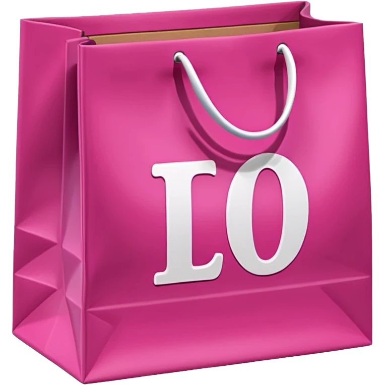 Fuchsia pink paper bag with white handles, repeating DRUNI  in light pink and a large vertical 'DRUNI' in bold white letters in the center, iOS emoji style, shiny and realistic. emoji