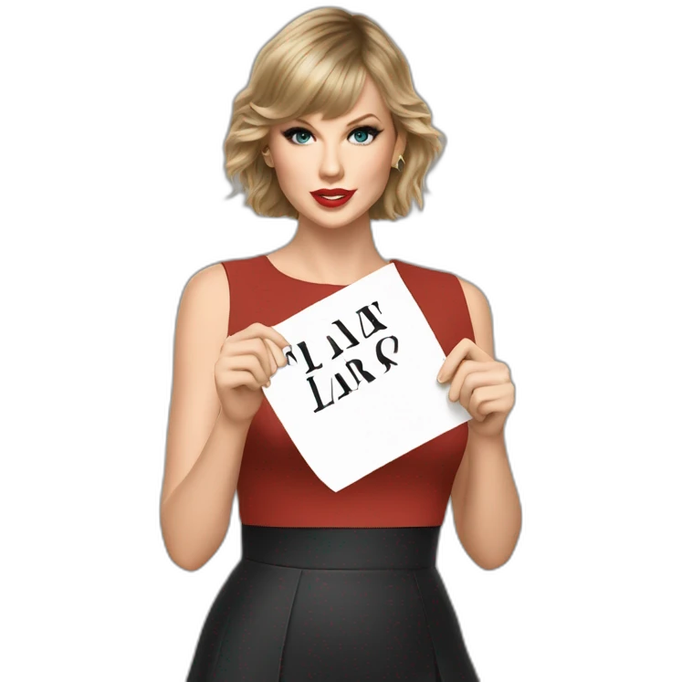 Taylor Swift holding a poster with the letters LARA emoji