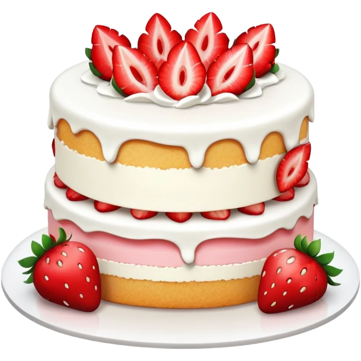 white cake with strawberries and a slice cut out emoji