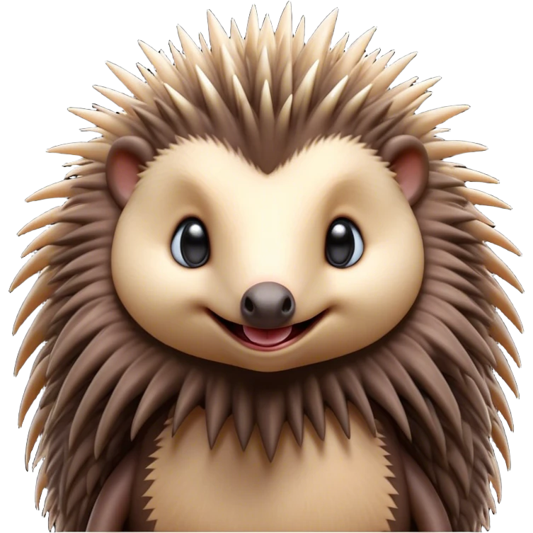 Cinematic Cute Echidna Portrait Emoji, Head tilted playfully and inquisitively, featuring a fuzzy, spiky fur with an adorably scrunched face and a cute, pointed snout, round, sparkling eyes filled with gentle curiosity, Simplified yet irresistibly adorable features, highly detailed, glowing with a warm, friendly glow, high shine, affectionate and quirky, stylized with a touch of natural whimsy, bright and endearing, soft glowing outline, capturing the essence of a mischievous yet loving echidna, so playful it feels like it could nuzzle out of the screen into your arms! emoji