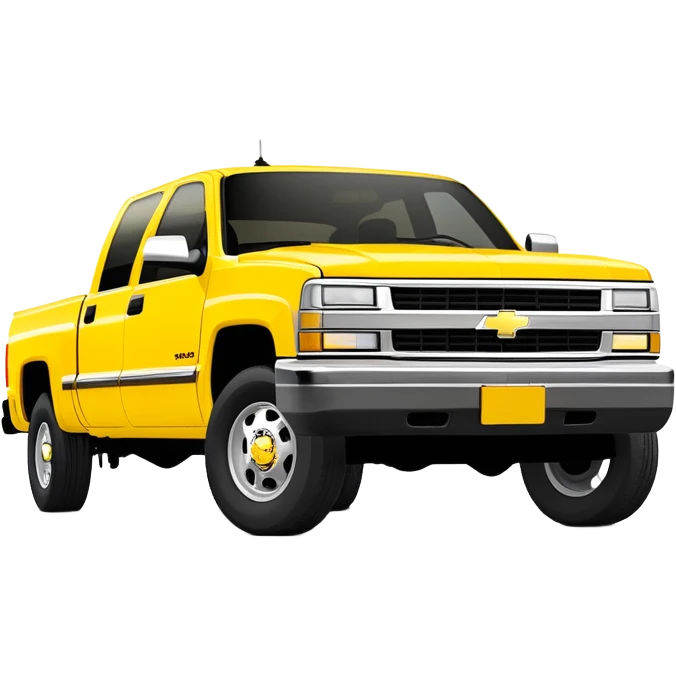 Iconic yellow 1997 Chevrolet C-2500 Crew Cab Silverado from Tarantino's Kill Bill, 30-degree perspective showing front and side, vibrant yellow paint job, minimalist style, iOS emoji emoji
