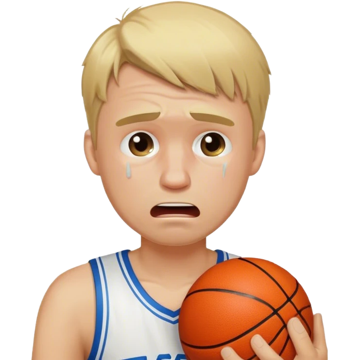 Blonde guy crying while holding a basketball emoji