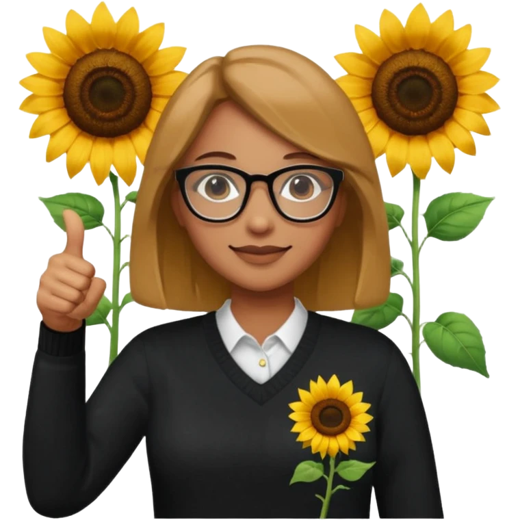 Make my biology teacher shes light brown, wears glasses, female, fat, all black sweater down and sunflower shirt under and make her give 1 thumbs up emoji