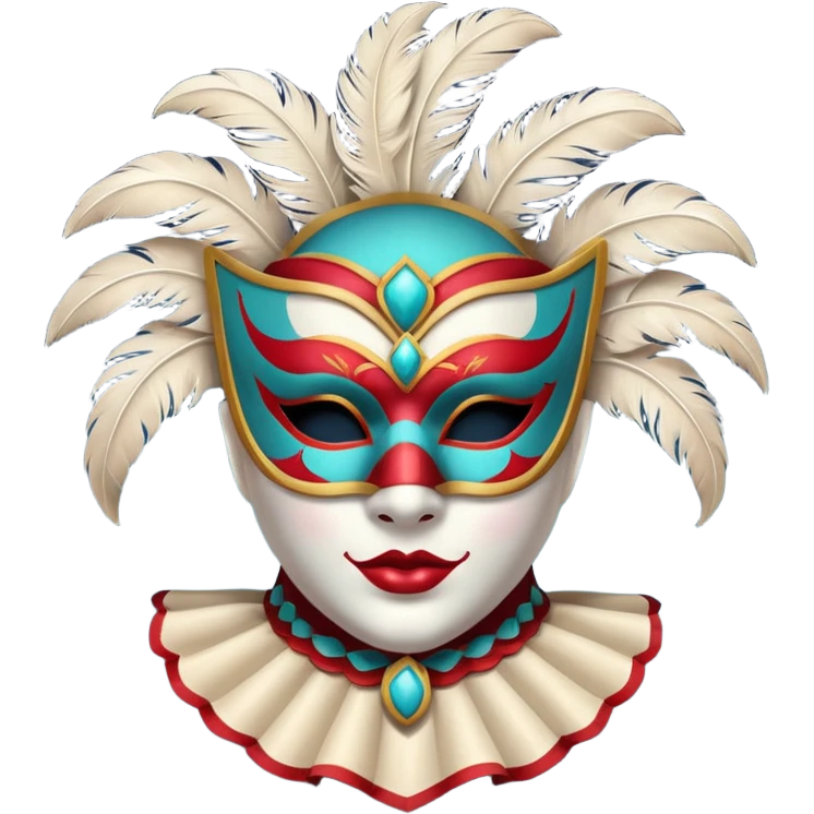 circus masked performer portrait, head and shoulders only, elegant carnival mask, dramatic costume collar, mysterious expression, 3D cartoon, mobile game icon style, clean background, no text, no watermark emoji