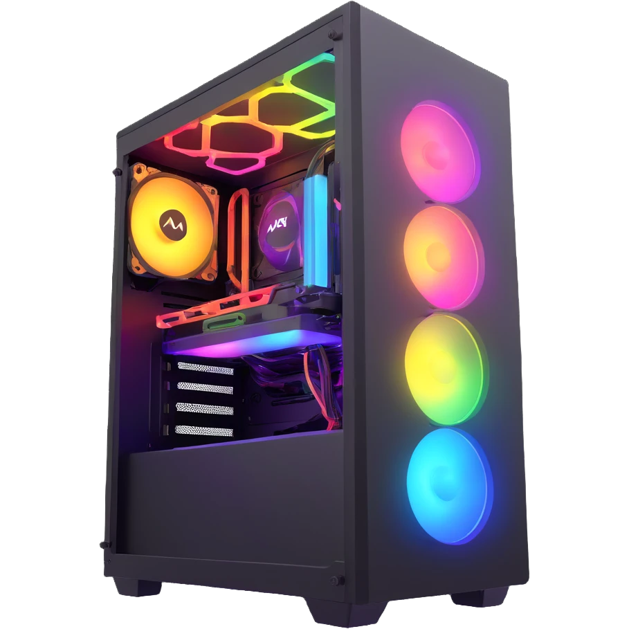 gaming PC with intense rainbow RGB lighting effects emoji