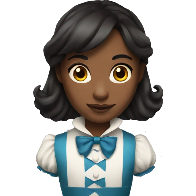 Alice in wonderland with brown skin and dark hair emoji