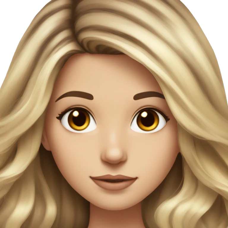 White girl brown eyes with long voluminous brown hair with blonde highlights balayage  emoji