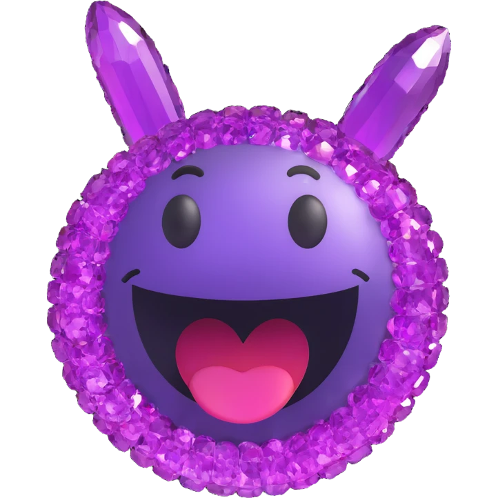 sparkling purple crystal with a goofy expression, emoji style emoji