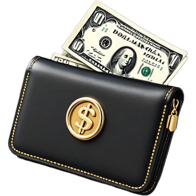 Rich emoji style black leather wallet with dollar bills, luxury money vibe, premium 3D emoji, ultra clean, high detail, no background
 emoji