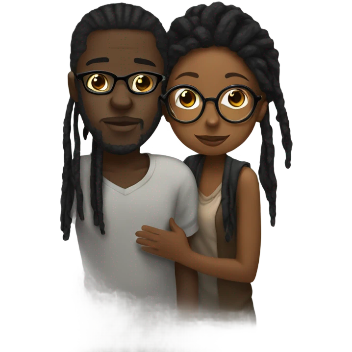 Black man with dreads covering face kissing brown girl glasses emoji